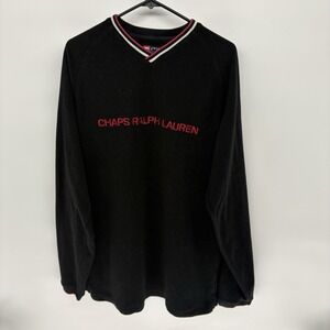 Vintage Chaps Polo Ralph Lauren Black  Fleece Spell out Pullover Y2K Men XL
